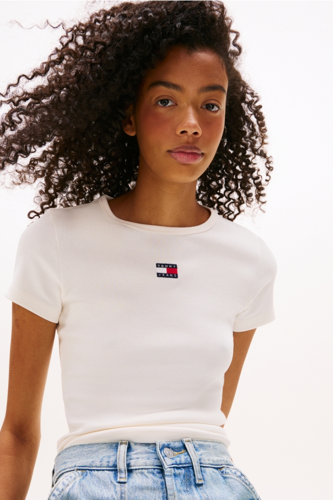 TJW SLIM BADGE RIB T DW0DW17881 YBH ANCIENT WHITE